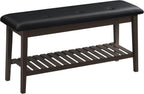 HOOBRO Dining Bench, Bamboo Dining Room Bench, 2-Tier Entryway Bench with PU Leather Upholstered Seat, Kitchen Bench for Living Room, Hallway, Entryway, Bedroom, Kitchen, Brown and Black CB70HX01