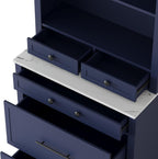 SOFTSEA Kitchen Pantry Storage Cabinet with Faux Marble Top, Buffet Kitchen Hutch with 5 Storage Drawers, Adjustable Shelf and Glass Holders, Blue