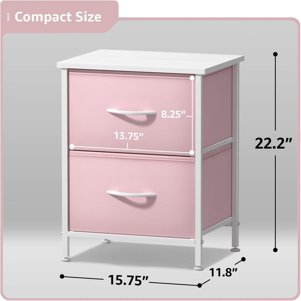 Sorbus Nightstand with 2 Drawers - Kids Bedside Furniture End Table Night Stand - Steel Frame, Wood Top & Easy Pull Fabric Bins - Dresser & Chest for Home, Bedroom Accessories, Office & Dorm (2 Pack)