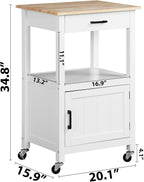 Nova Microdermabrasion Kitchen Island Cart on Wheels, Rolling Kitchen Cart with Single Door Cabinet, Mobile Small Coffee Cart Microwave Oven Cart Serving Cart for Dining Room, White