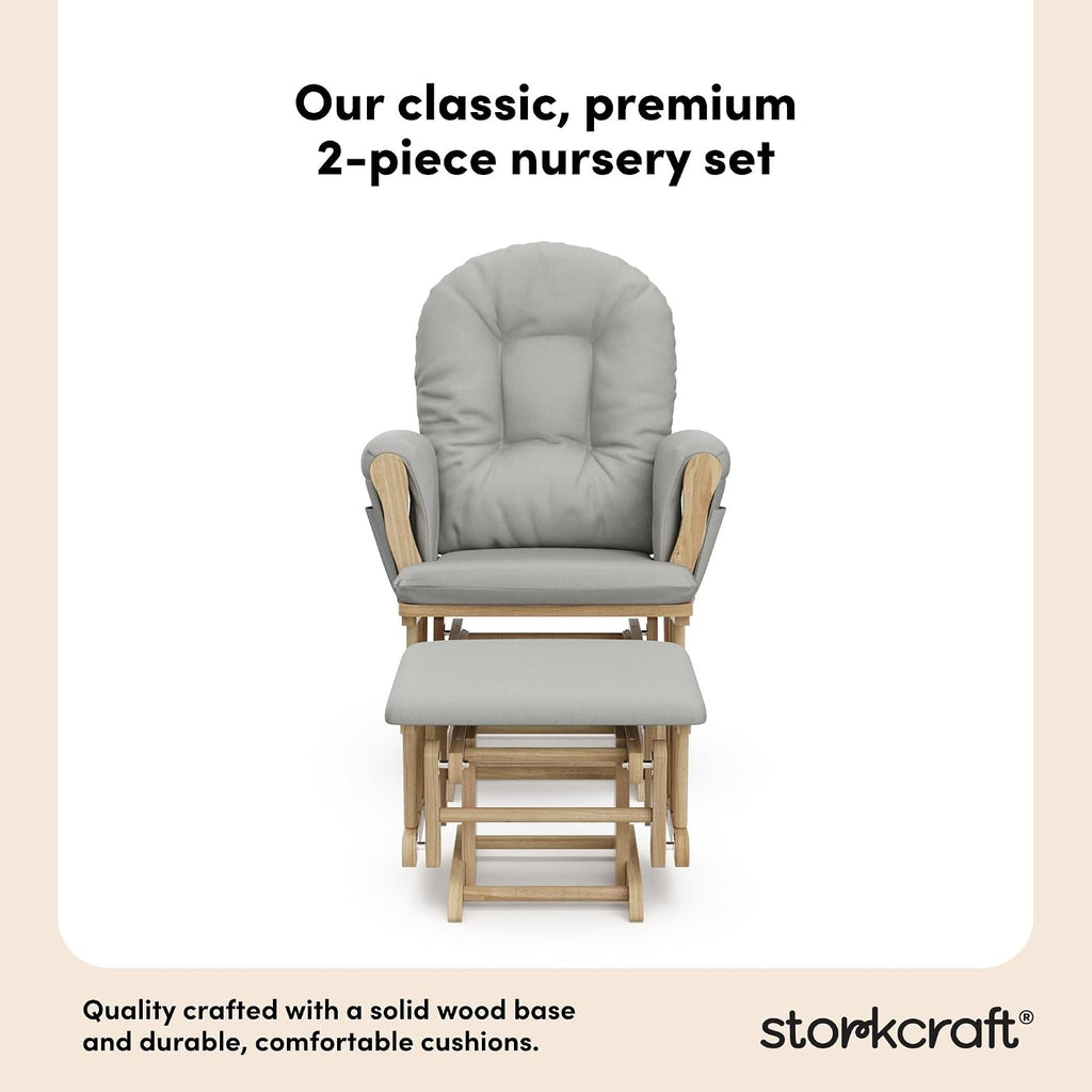 Storkcraft Premium Hoop Glider & Ottoman (Natural/Light Gray) — GREENGUARD Gold Certified Nursery Glider, Solid Wood Craftsmanship, Smooth-Gliding Nursery Chair and Ottoman, Award-Winning