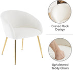 Modern Vanity Chair, Living Room Chair with Metal Legs,Teddy Fabric Dining Chair, Comfy Accent Chair for Makeup Room, Waiting Room, Dressing Room, Bedroom, Dining Room, Home Office (1, White)