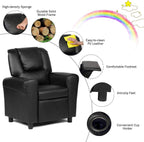 ARLIME Kids Recliner Chair, Toddler Armchair Upholstered Couch with Cup Holder, Backrest, Baby Leather Sofa with Headrest and Footrest, Child Furniture for Ages 2-7 (Black)