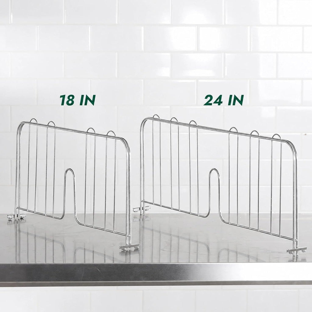 APLSS 4 Pack 18" W x 9" H Width Chrome Shelf Divider for Heavy Duty Wire Shelving, Dry Storage, NSF Certified