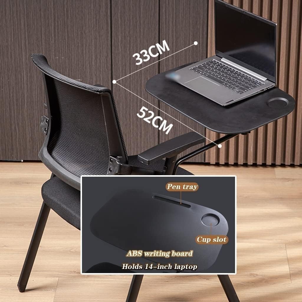 Black Folding Office Chair with Writing Pad Comfortable Armchair for Conference Room Staff Training