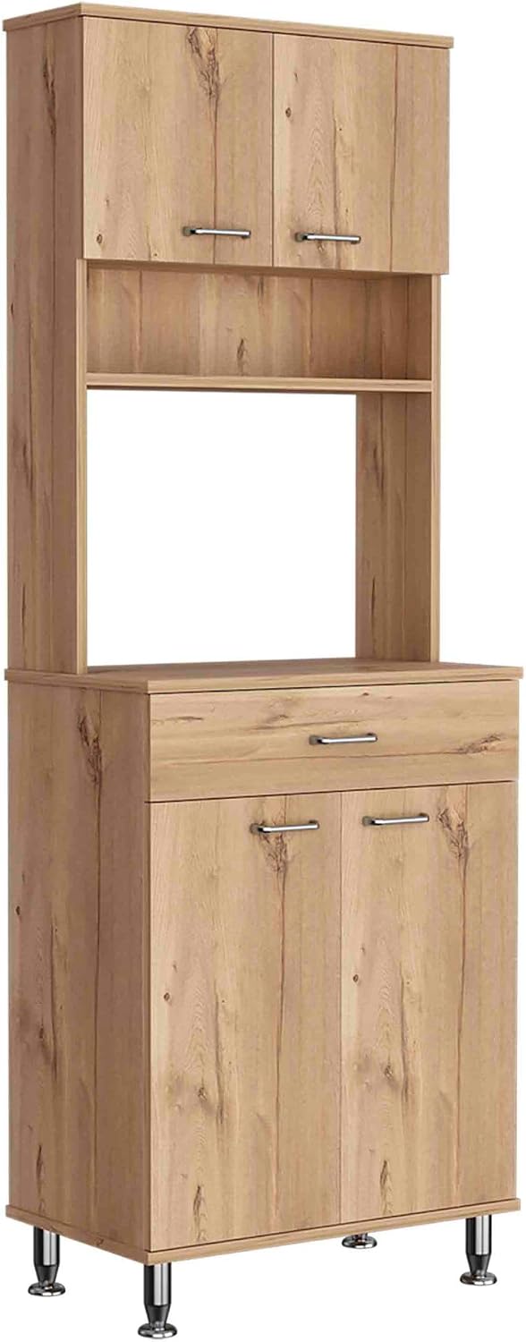 Della 60 Kitchen Pantry with Countertop, Closed & Open Storage -Light Oak