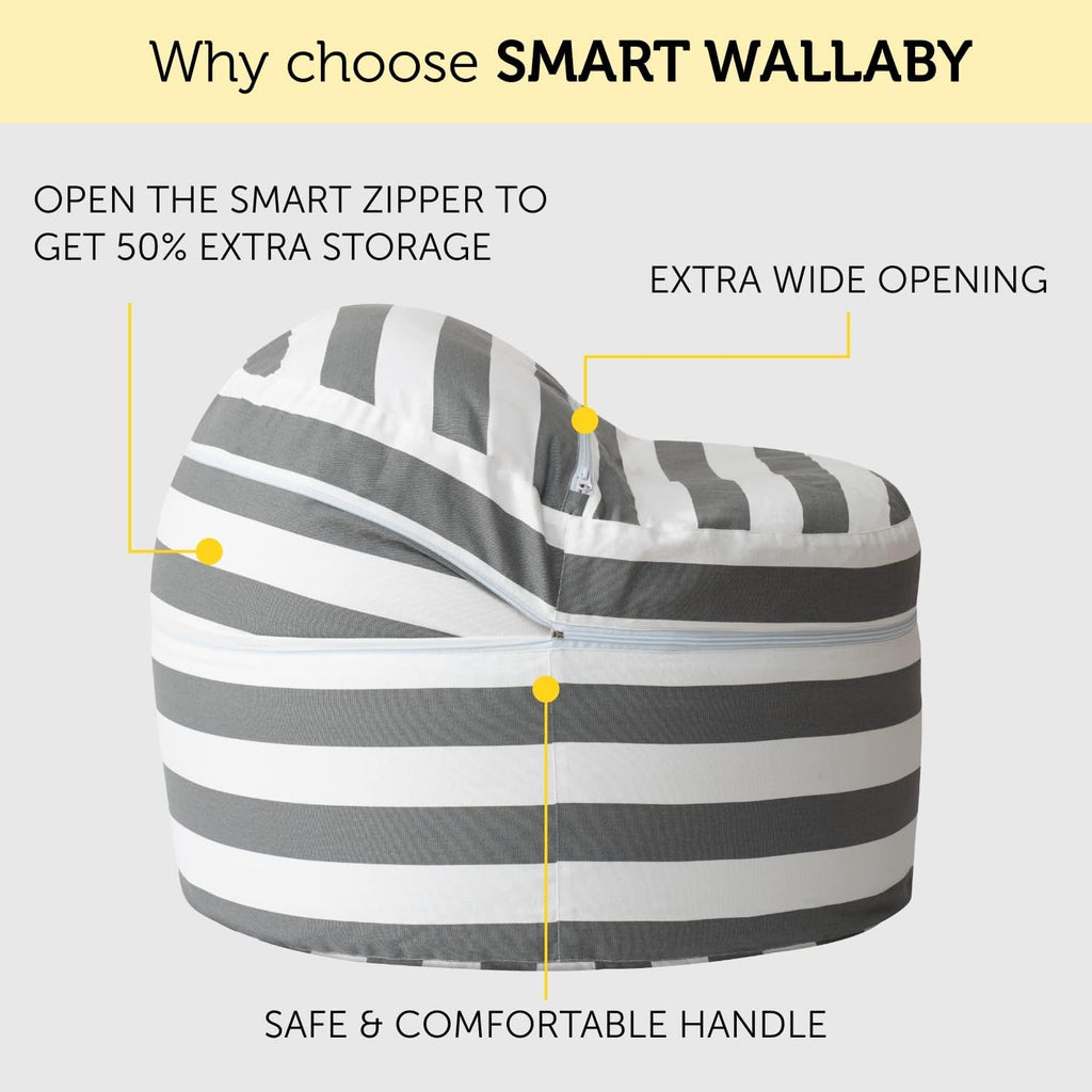 SMART WALLABY Stuffed Animal Storage Bean Bag Chair | 2 Sizes in 1 | 100% Cotton Washable Kids’ Plush Toys Organizer | XL to XXL Expandable Premium Soft Toys Pouf Royal Grey