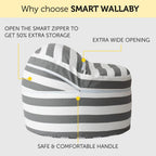 SMART WALLABY Stuffed Animal Storage Bean Bag Chair | 2 Sizes in 1 | 100% Cotton Washable Kids’ Plush Toys Organizer | XL to XXL Expandable Premium Soft Toys Pouf Royal Grey