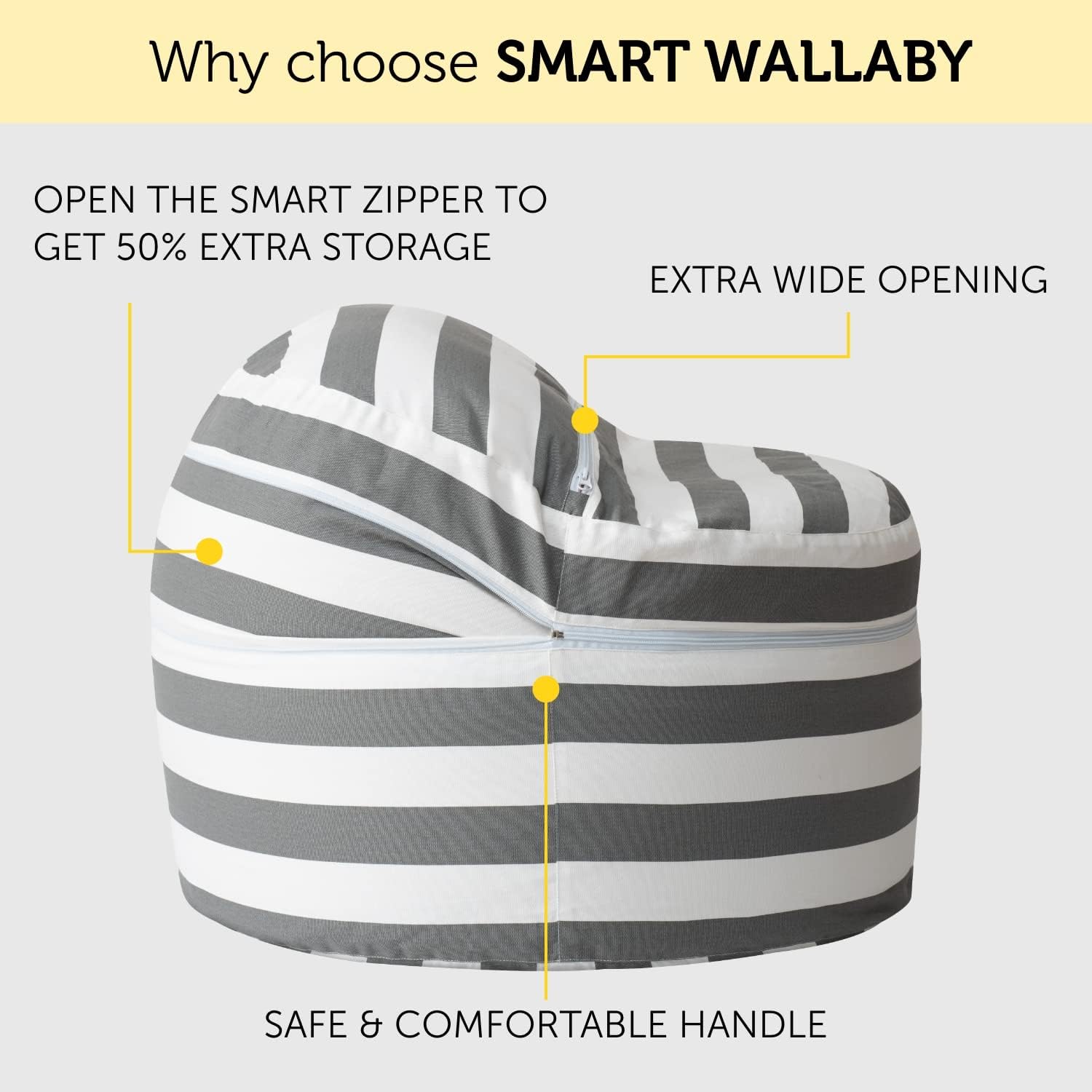 SMART WALLABY Stuffed Animal Storage Bean Bag Chair | 2 Sizes in 1 | 100% Cotton Washable Kids’ Plush Toys Organizer | XL to XXL Expandable Premium Soft Toys Pouf Royal Grey