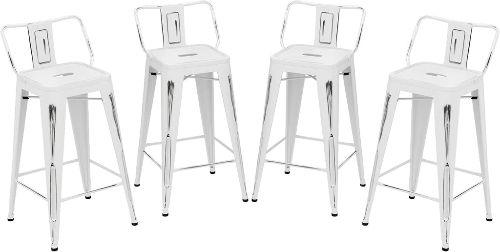 Andeworld Distressed Bar Stools Set of 4 Industrial Counter Stools Metal Barstools for Indoor-Outdoor (24 inch, White)