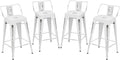 Andeworld Distressed Bar Stools Set of 4 Industrial Counter Stools Metal Barstools for Indoor-Outdoor (24 inch, White)