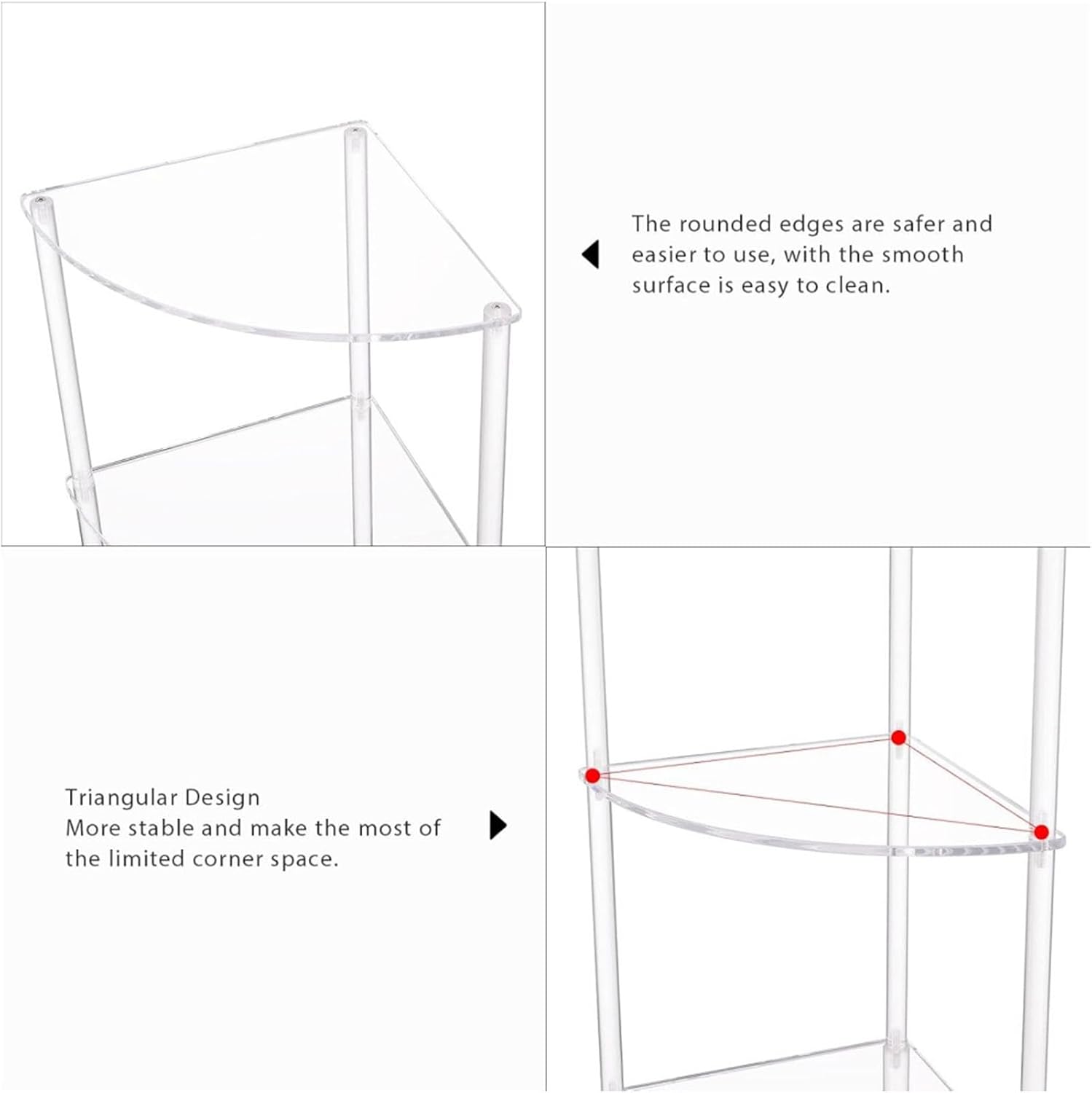 Corner Shelf, 3 Tier Acrylic Corner Side Table, 25.6 inch Standing Triangle End Table, Modern Home Display and Storage Shelf, Small Bedside Tables for Bedroom, Living Room,