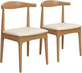 Solid Wood Dining Chairs Set of 2, Mid Century Modern Kitchen Chairs with Leather Upholstered Seat, Elegant Natural Wood Side Chairs for Dining Room, Kitchens,Restaurants, cafes