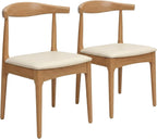 Solid Wood Dining Chairs Set of 2, Mid Century Modern Kitchen Chairs with Leather Upholstered Seat, Elegant Natural Wood Side Chairs for Dining Room, Kitchens,Restaurants, cafes