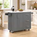4 EVER WINNER Kitchen Island on Wheels with Storage and Drop Leaf, Faux Marble Texture Tabletop, 43" Kitchen Island Cart with Towel Rack & Spice Rack, Rolling Islands Cart for Kitchen, Gray