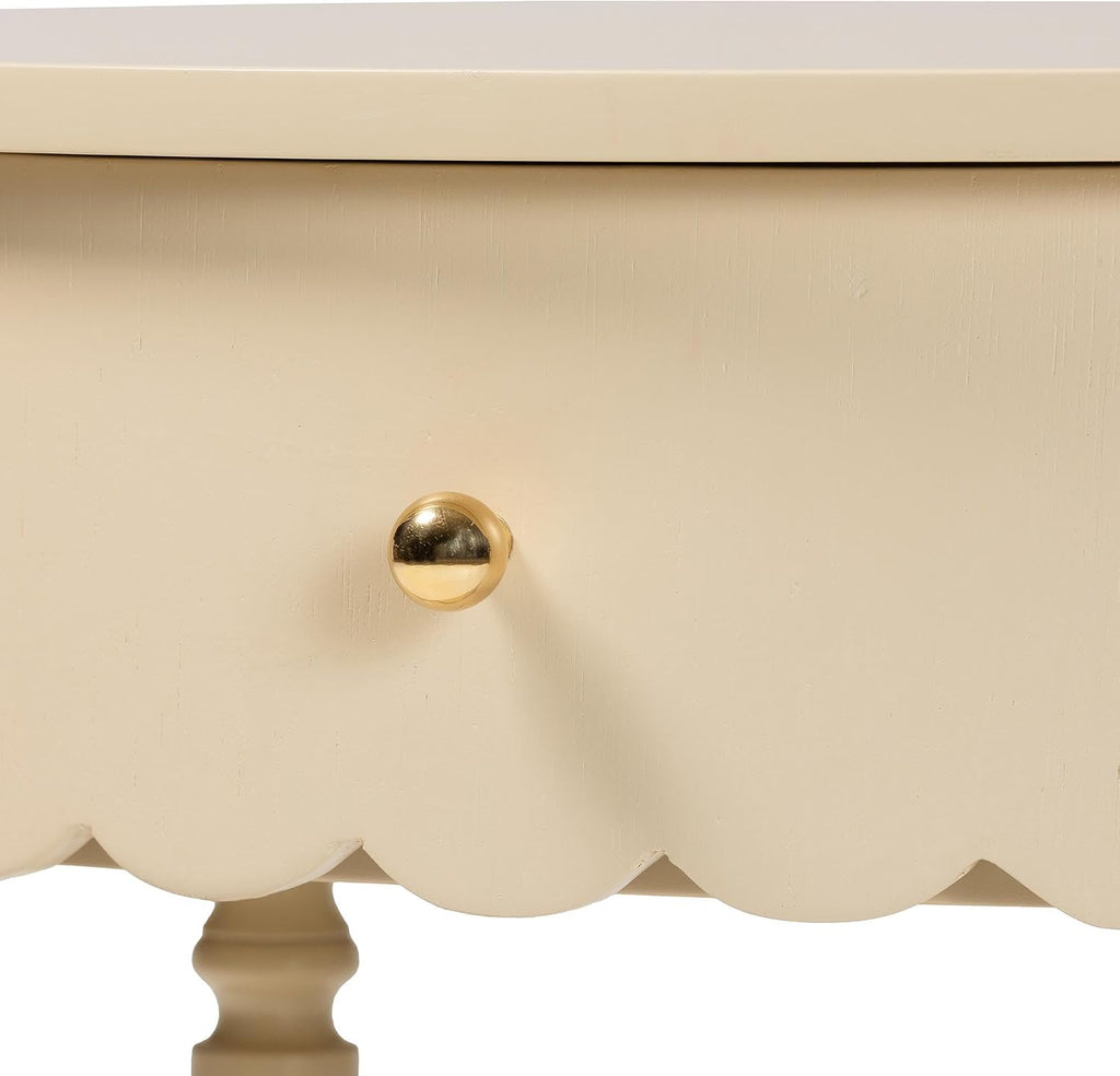 Bali & pari Liba End Table - 1-Drawer Accent Table with Scalloped Detailing and Open Shelf Storage for Hallway, Entryway, and Living Room
