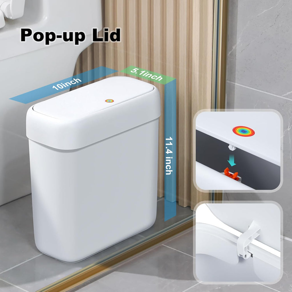 funest Bathroom Small Trash Can with Lid,10L / 2.7 Gallon Slim Garbage Bin Wastebasket with Press Top Lid for Bedroom,Rv,Office,Kitchen,Craft Room