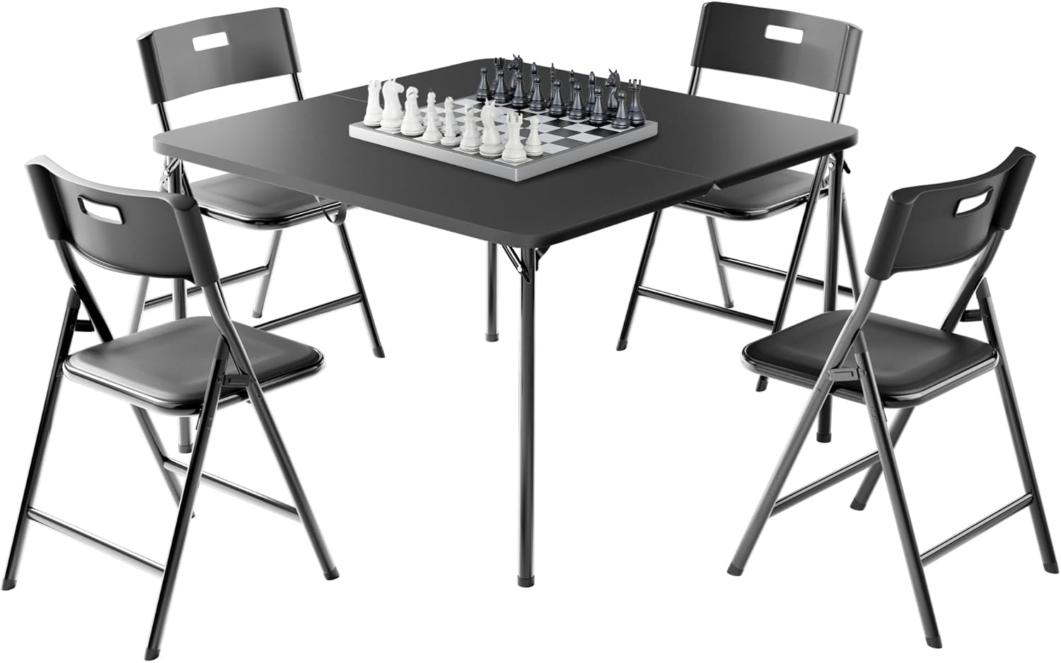 Folding Card Table and Chairs Set, 5-Piece, 34" Card Table with 4 Durable 330lbs Chairs for Card Games, Dining, Indoor & Outdoor Use, Black