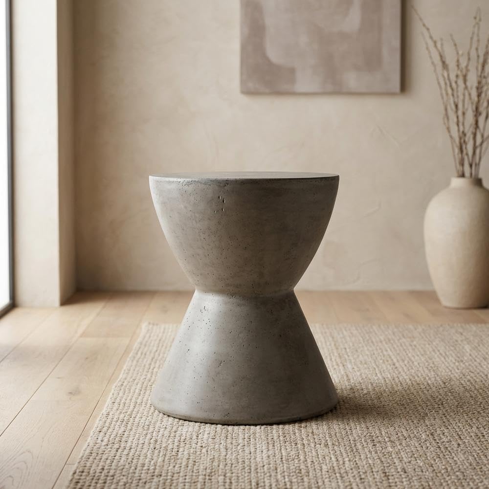 Starlight Canyon Home White Modern Concrete Round Accent Table, Indoor/Outdoor, 17.7-Inch Height, Durable, Versatile for Living Room, Patio
