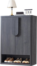 Shoe Cabinet 44" Tall Large Storage Organizer Modern Shoe Rack with Doors & 4 Shelves Minimalist Free Standing 5-Tier Cabinet for Entryway Hallway Living Room,Gray Black,1PC