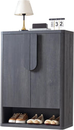 Shoe Cabinet 44" Tall Large Storage Organizer Modern Shoe Rack with Doors & 4 Shelves Minimalist Free Standing 5-Tier Cabinet for Entryway Hallway Living Room,Gray Black,1PC