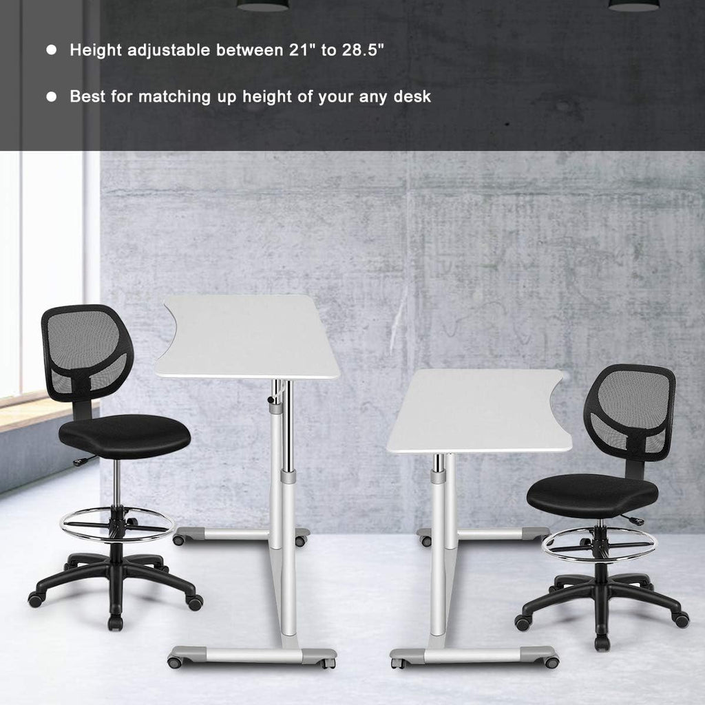 Giantex Tall Office Chairs Set of 2, Drafting Chair with Back, Height Adjustable Home Office Chair on Wheels, Ergonomic Computer Standing Desk Chair with Footrest Ring for Bedroom, Black