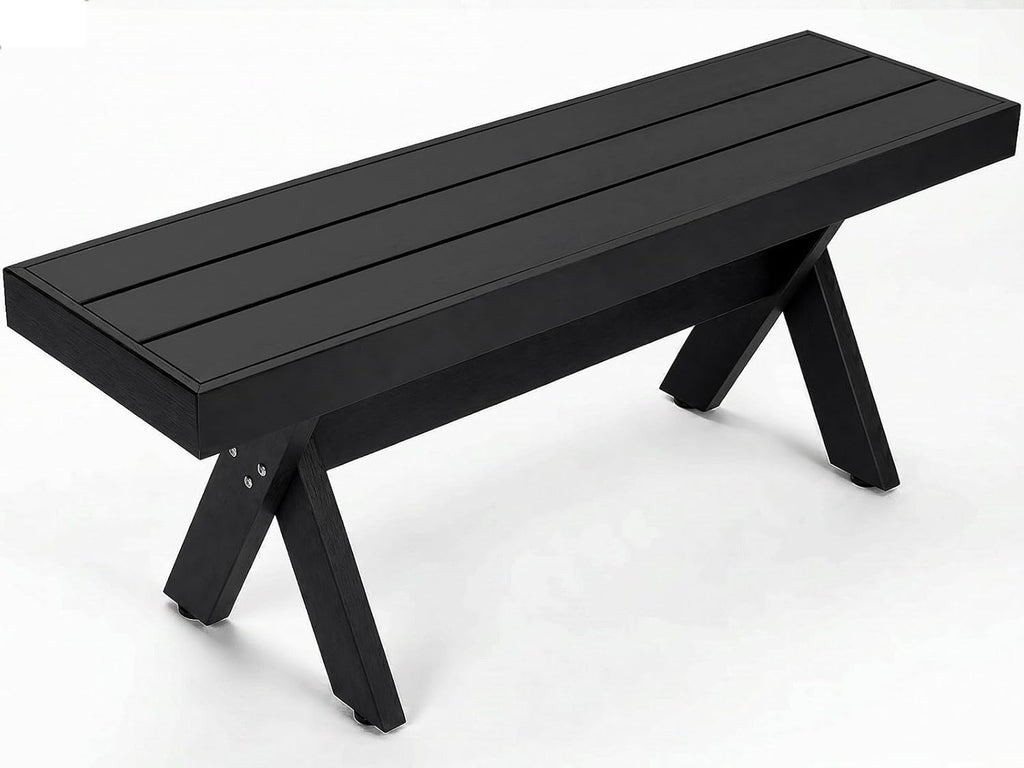 Outdoor Bench 500LBS, HIPS Poly Lumber 2-Person Garden Bench, Weatherproof Won't Rot or Fade, Wood Grain Patio Bench for Garden, Porch, Backyard and Park – Black