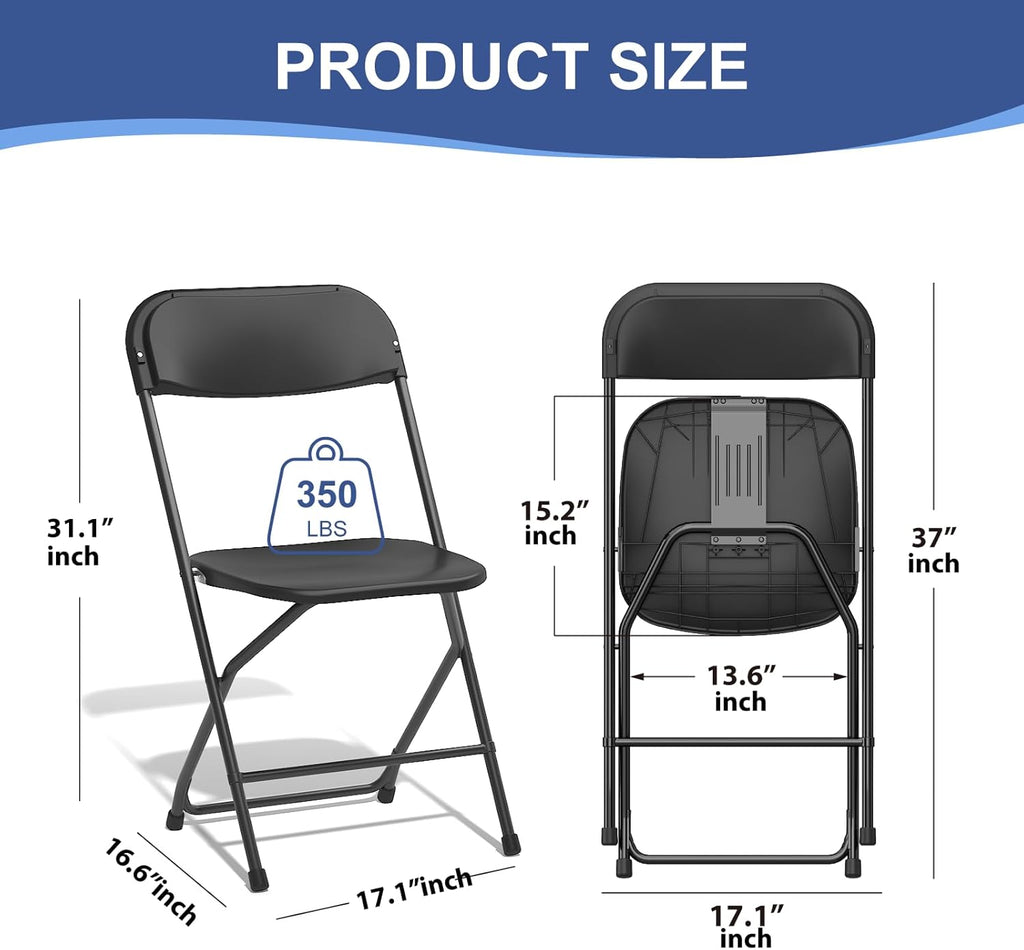 80 Pack Black Folding Chairs, Plastic Folding Chairs Outdoor Indoor, 350lb Capacity,Portable Event Chair, Lightweight Folding Chair,for Events Office Wedding Party Rental Picnic Patio
