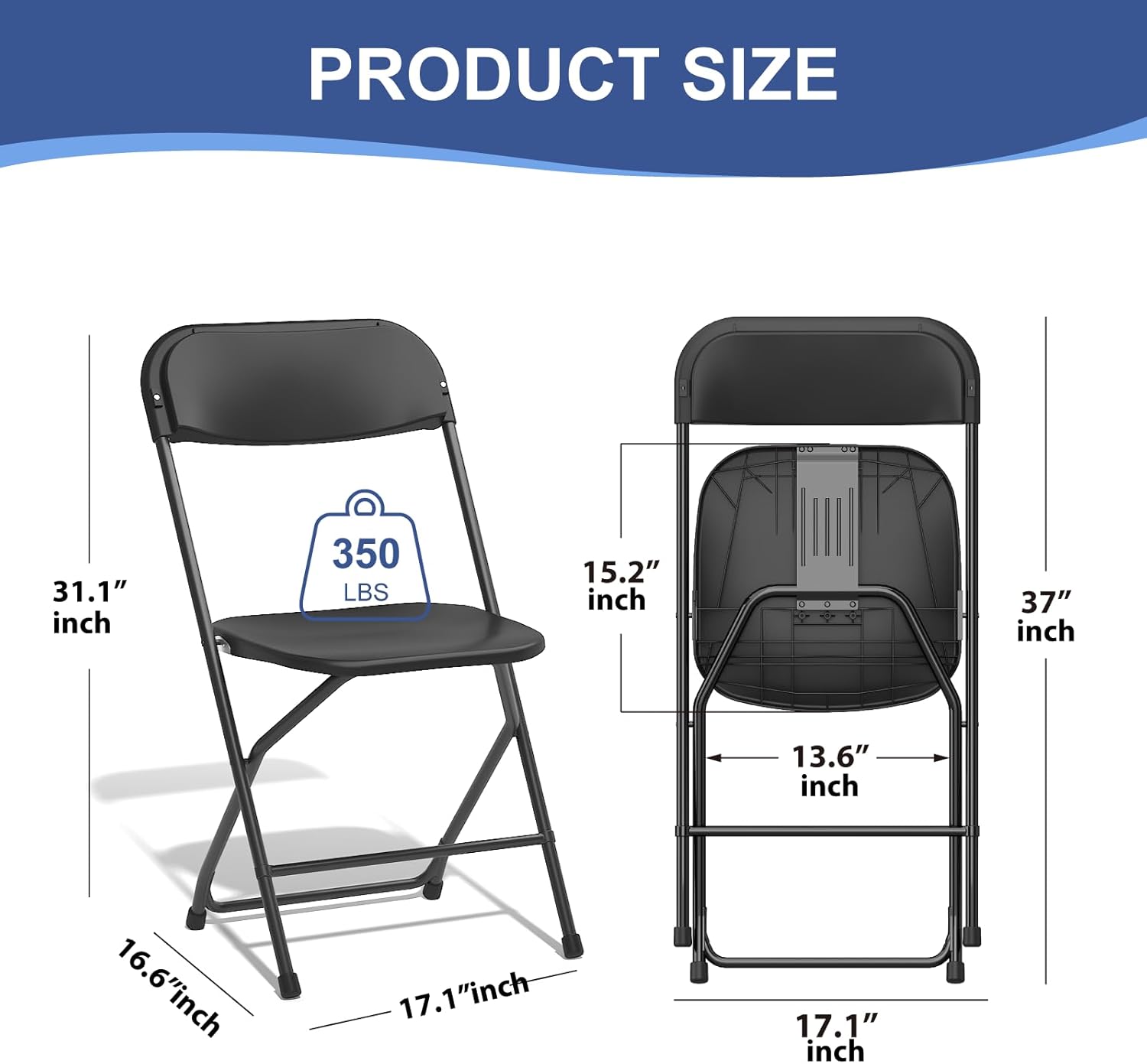 80 Pack Black Folding Chairs, Plastic Folding Chairs Outdoor Indoor, 350lb Capacity,Portable Event Chair, Lightweight Folding Chair,for Events Office Wedding Party Rental Picnic Patio