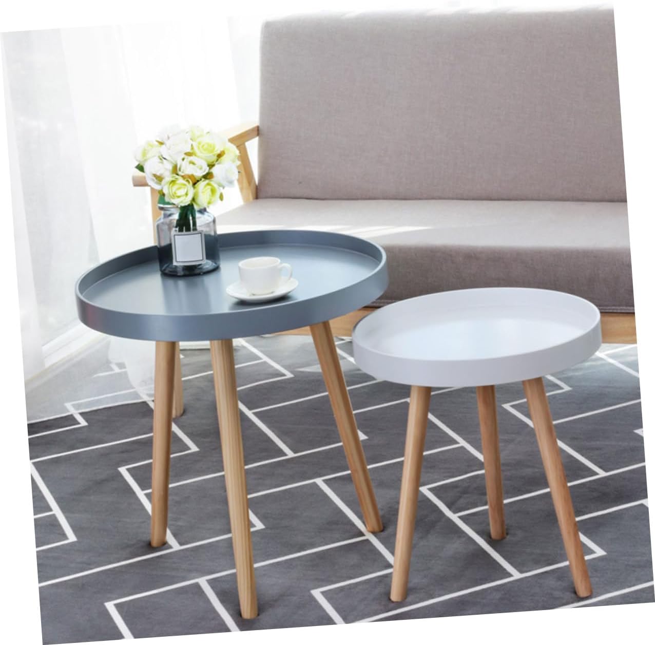 Levemolo Mini Round Sofa Side Table Nordic Style Household Corner Table White for Living Room Balcony Use