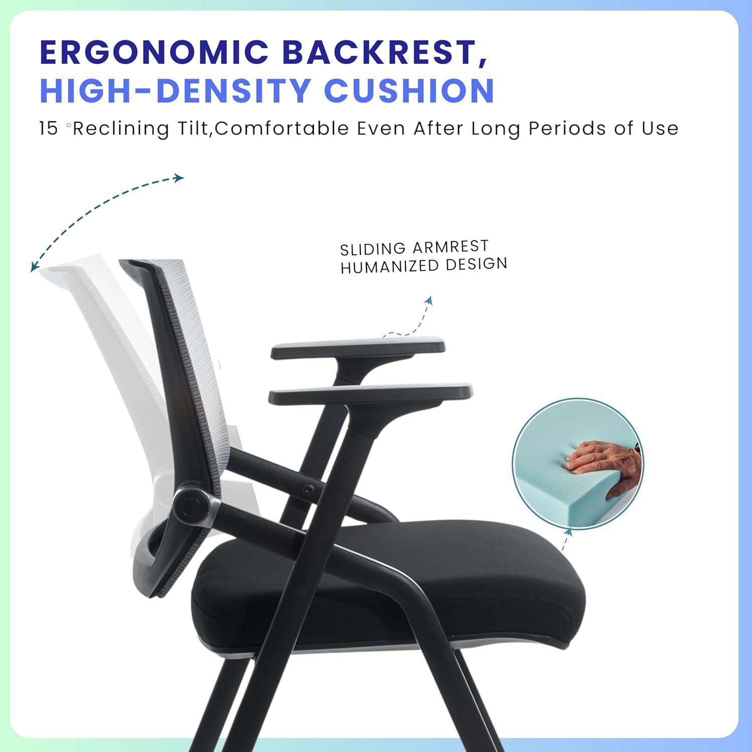 Conference Room Chairs, Folding Office Desk Chair with Lumbar Support and Sliding Armrest with Casters, Stackable Office Guest Chairs & Reception Chairs (2 Pack)