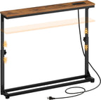 HOOBRO Narrow Console Table with Charging Station, Adjustable Height Sofa Table (25''-32.9''), Slim Behind Couch Table for Small Spaces, Entryway, Living Room, 39.4" Rustic Brown BF95UXG01