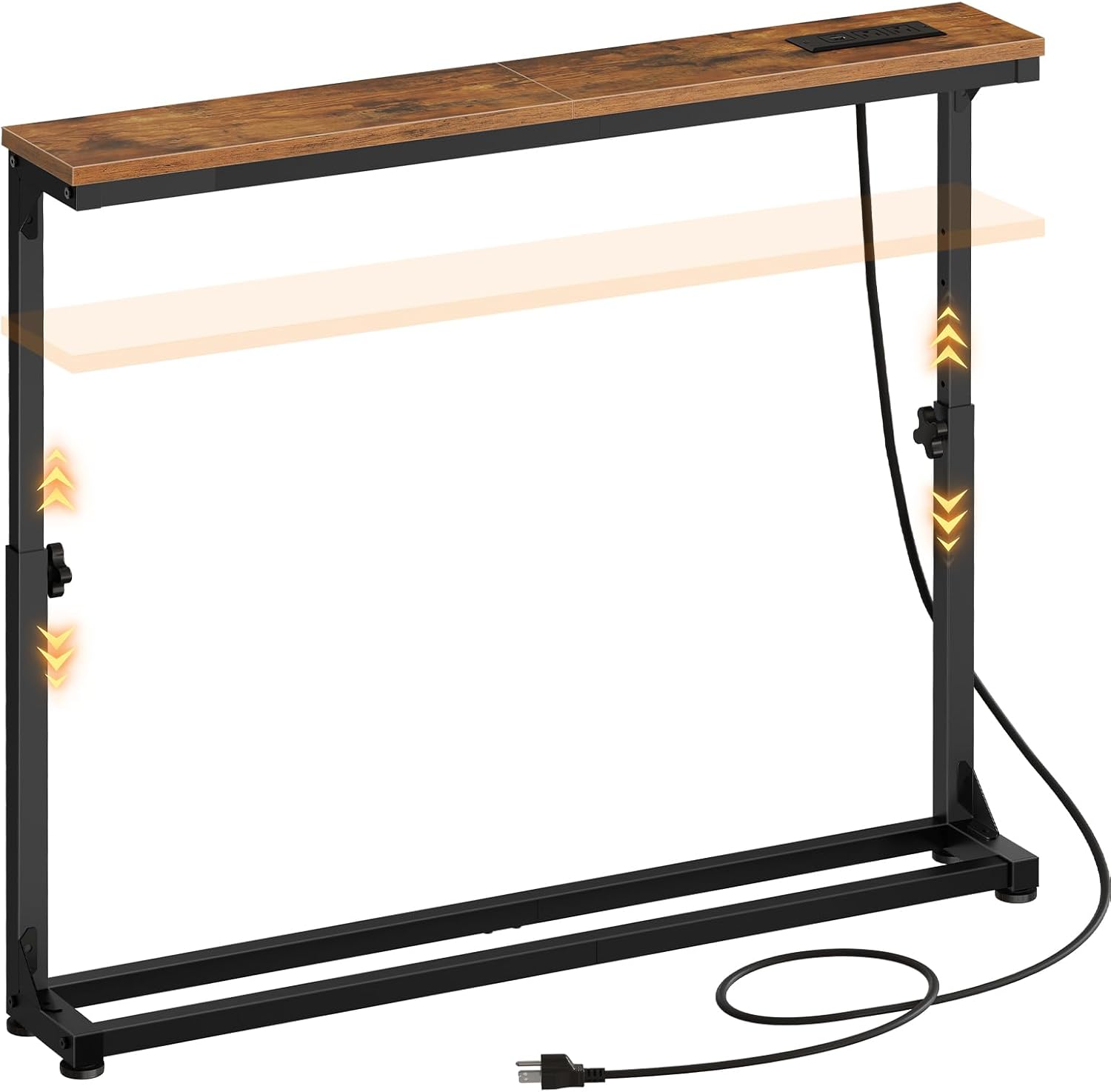HOOBRO Narrow Console Table with Charging Station, Adjustable Height Sofa Table (25''-32.9''), Slim Behind Couch Table for Small Spaces, Entryway, Living Room, 39.4" Rustic Brown BF95UXG01