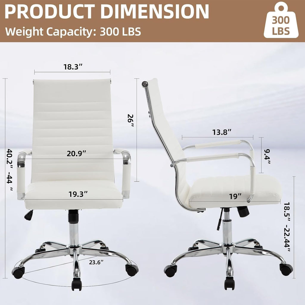 Office Chair, Adjustable Desk Chair, Mid-Back Ergonomic Conference Room Chairs, Comfortable Leather Executive Ribbed Computer Chair, Swivel Chair with Casters for Home Office
