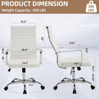 Office Chair, Adjustable Desk Chair, Mid-Back Ergonomic Conference Room Chairs, Comfortable Leather Executive Ribbed Computer Chair, Swivel Chair with Casters for Home Office