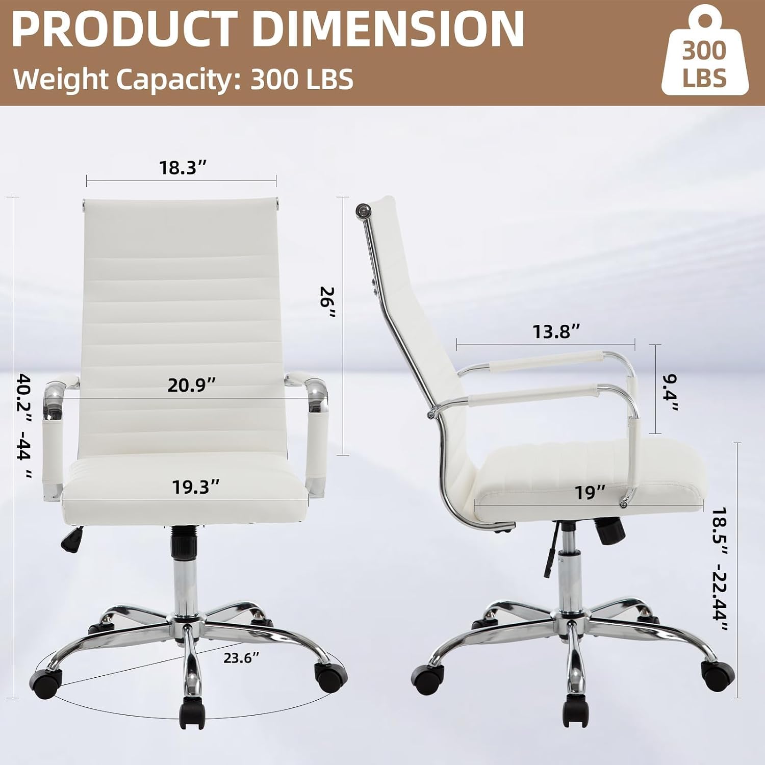 Office Chair, Adjustable Desk Chair, Mid-Back Ergonomic Conference Room Chairs, Comfortable Leather Executive Ribbed Computer Chair, Swivel Chair with Casters for Home Office
