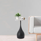Small White End Table, 14" Marble Side Table with Black Metal Base Martini Table Round Accent Table for Small Spaces Living Rooms Bedrooms Balconies 21.65" Height (Black)
