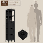 Yaheetech 56”H Bathroom Storage Cabinet, Narrow Freestanding Floor Cabinet with 3 Drawers & 2 Shelves, Tall Slim Bathroom Organization for Living Room/Hallway/Small Space,Black