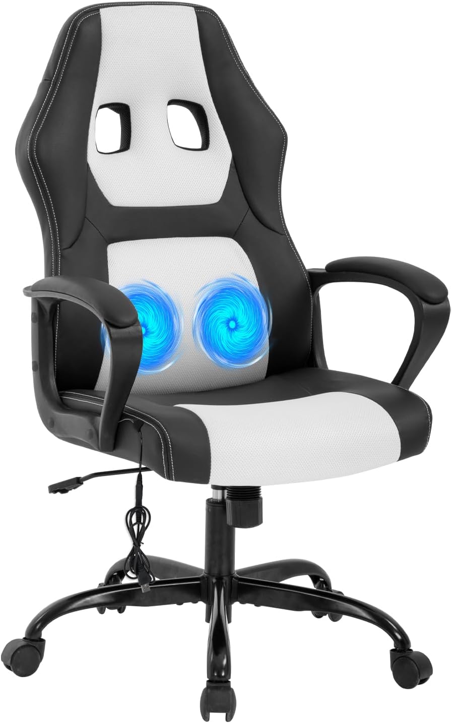 BestOffice Gaming Chair with Massage, Ergonomic Office Desk Chair, Adjustable Lumbar Support & Headrest,Computer Task Chair, 360° Swivel for Adults (White)