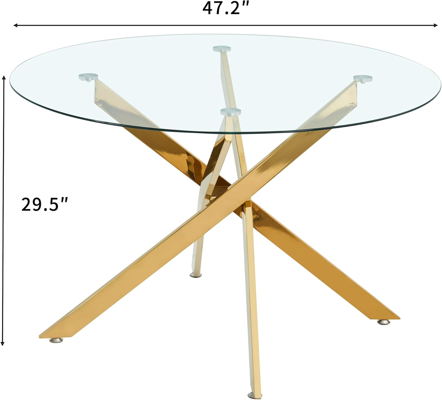47" Round Glass Dining Table for 4-6, Circle Kitchen Table with Tempered Glass Top & Gold Metal Cross Legs, Modern Glass Dinner Table for Kitchen Dining Room Small Apartment
