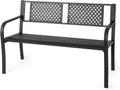 Giantex Metal Outdoor Bench with Mesh Pattern Backrest, Curved Armrests, 660Lbs Capacity, Slatted Seat for 2-3 Persons, Patio Bench for Yard, Poolside, Porch, Park, Garden (50"×23"×32",Black)