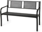 Giantex Metal Outdoor Bench with Mesh Pattern Backrest, Curved Armrests, 660Lbs Capacity, Slatted Seat for 2-3 Persons, Patio Bench for Yard, Poolside, Porch, Park, Garden (50"×23"×32",Black)