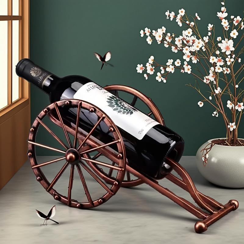 Rustic Cannon-Shaped Single Wine Bottle Holder: Space-Saving Beer & Wine Storage