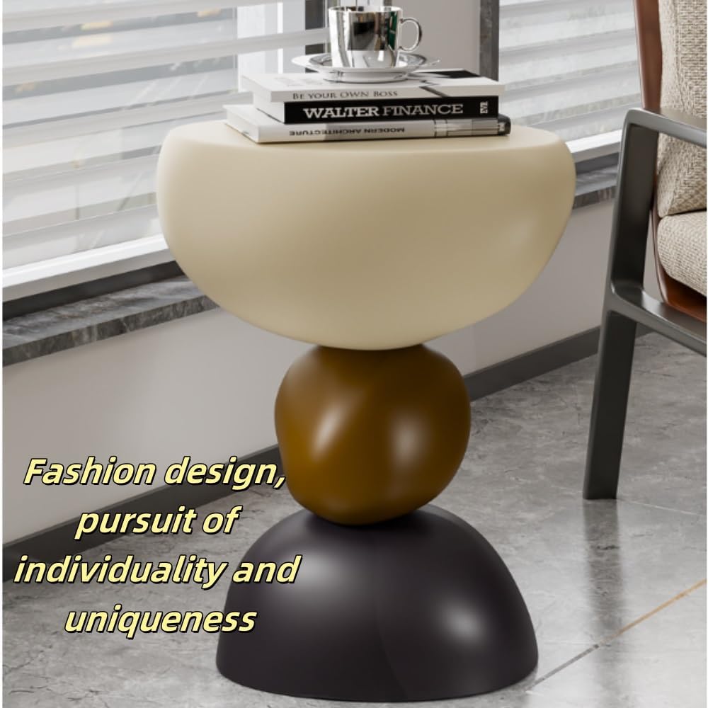 Featured Round End Table, Creative Resin Side Table, Simple Bedside Table, Modern Decorative Table, Multifunctional Sofa Table(White)