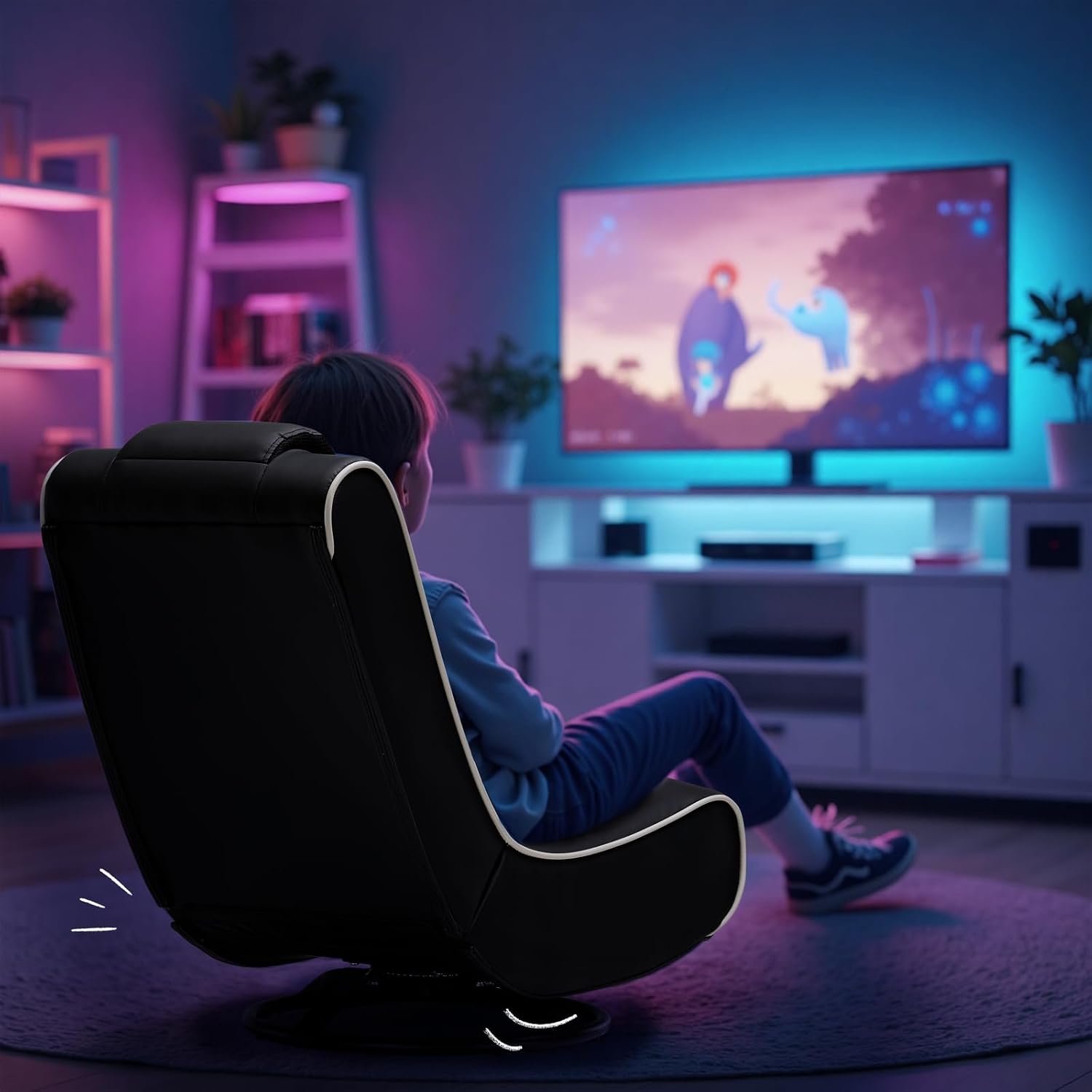 GTPLAYER Floor Gaming Chair Foldable Swivel Floor Chairs for Kids Boys Comfy Video Game Seat with 360° Multipurpose for Gamers, Bedroom or Game Room(Black-Gold)