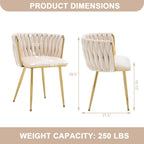Dining Chairs Set of 6 Upholstered Dining Room Chairs Comfy Velvet Accent Chairs with Gold Metal Legs and Woven Back for Dining Room Kitchen Living Room (Beige)