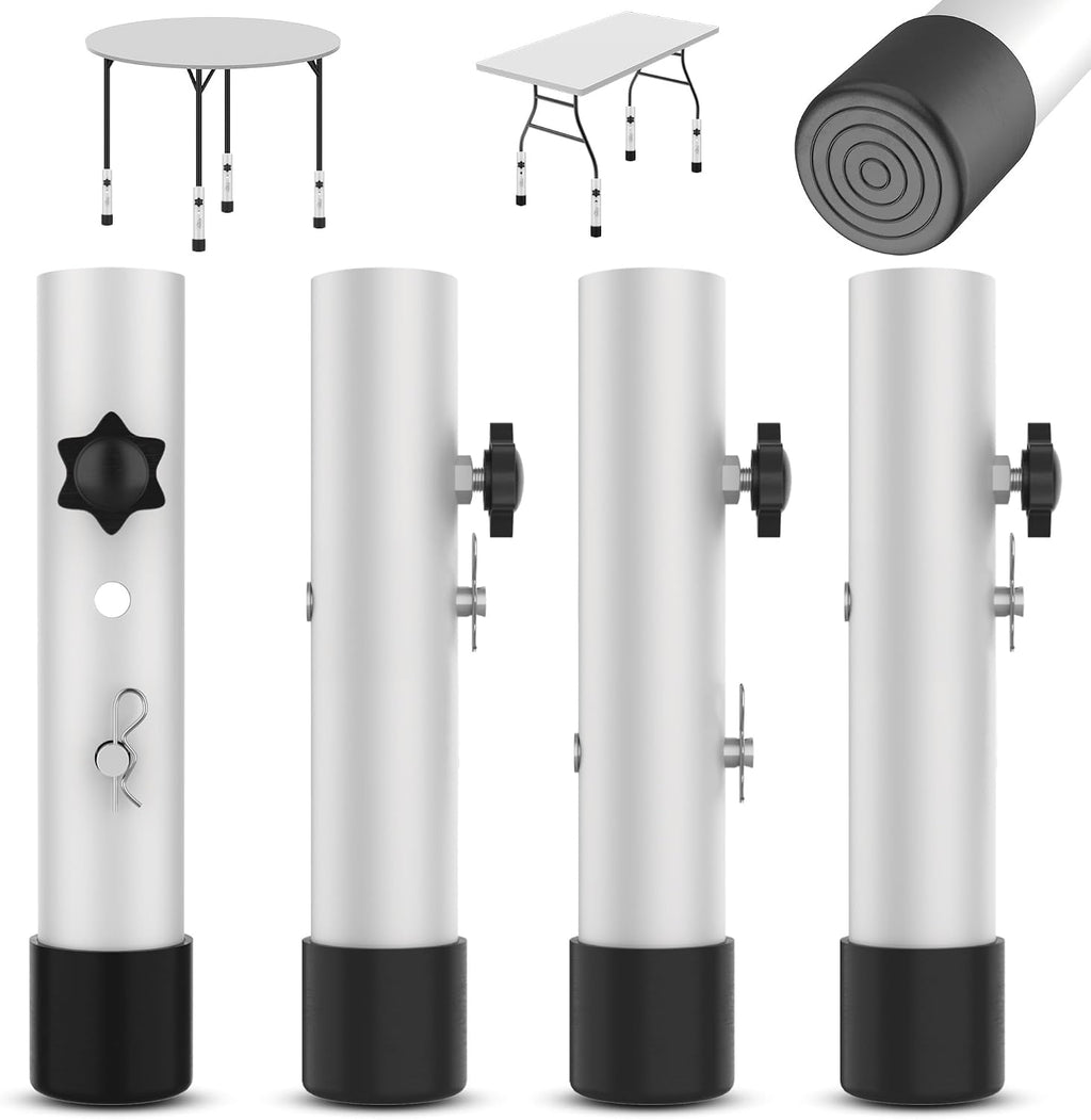 Table Leg Extenders White, Highly Durable Steel Folding Table Leg Risers, Table Leg Extensions Fits Straight & Bent Legs Table Height Extender for Rise Card Table 3.6/5.2 Inch Wobble-Free