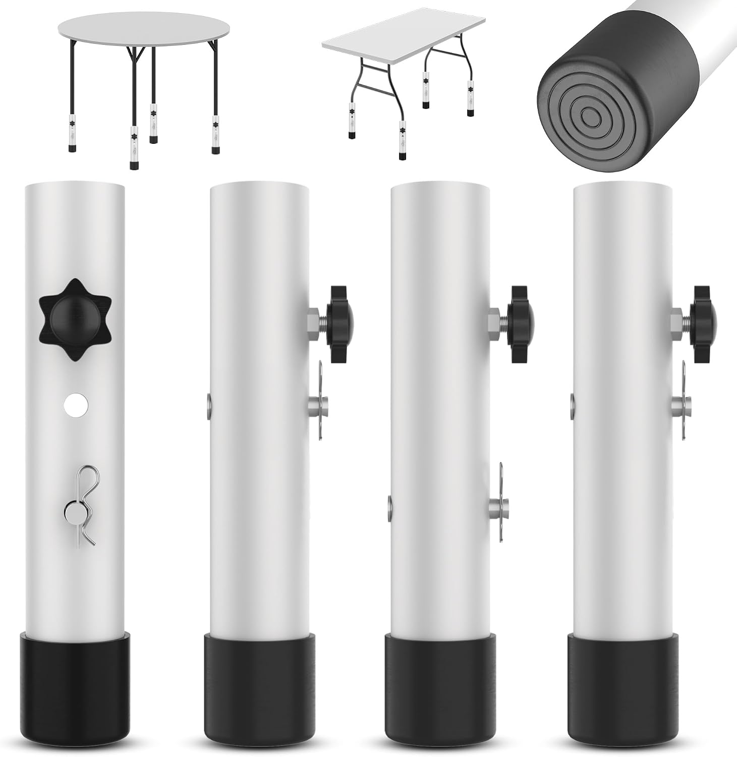 Table Leg Extenders White, Highly Durable Steel Folding Table Leg Risers, Table Leg Extensions Fits Straight & Bent Legs Table Height Extender for Rise Card Table 3.6/5.2 Inch Wobble-Free