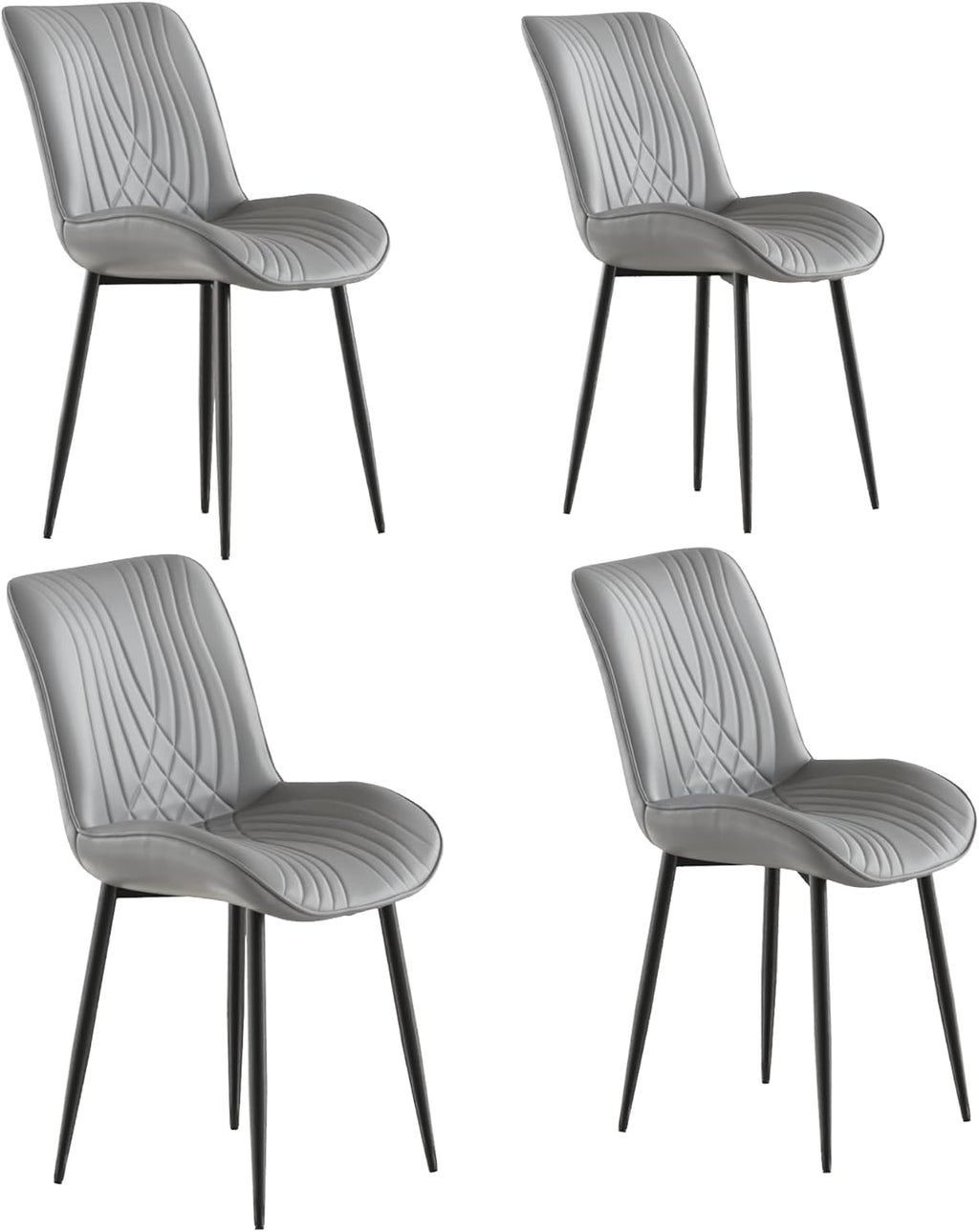 VECELO Dining Chairs Set of 4, Modern Upholstered Faux Leather Cushion Seat and Metal Legs for Kitchen, Living Room, Grey