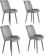 VECELO Dining Chairs Set of 4, Modern Upholstered Faux Leather Cushion Seat and Metal Legs for Kitchen, Living Room, Grey